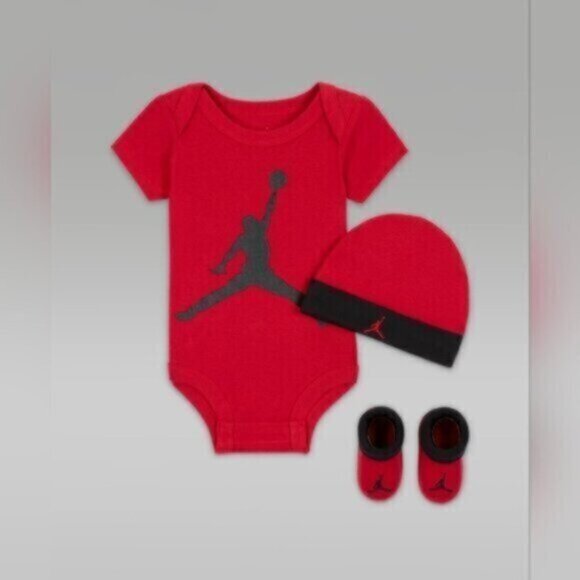 Jordan Jumpman 3 Piece Set Newborn Baby 0-6 Months  Black & Red New - Picture 1 of 3